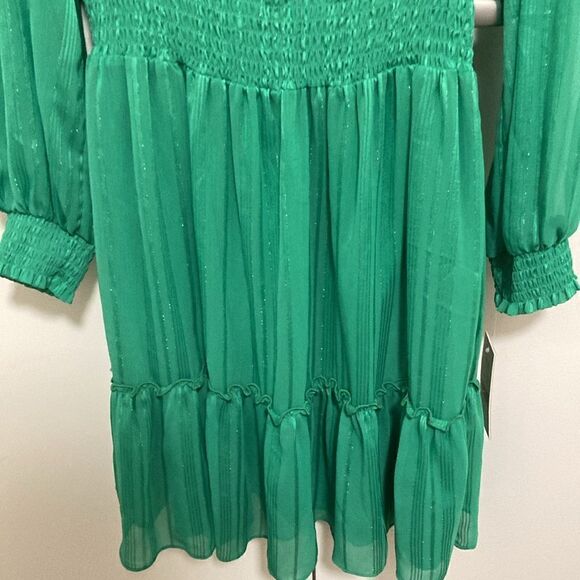 NWT Nanette by Nanette Lepore Shadow Stripe Long Sleeve Smocked Dress in Green. - Picture 5 of 9